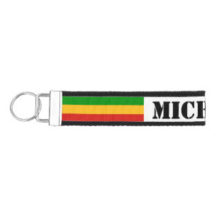 RASTAFARI FLAG COLORS + your Name & ideas Wrist Keychain