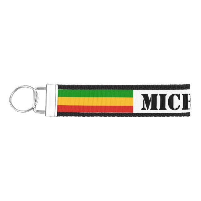 RASTAFARI FLAG COLORS + your Name & ideas Wrist Keychain (Keys on Left)