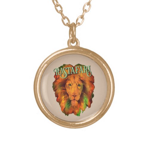 Rastafari Rastafarian Reggae Lion Gold Plated Necklace