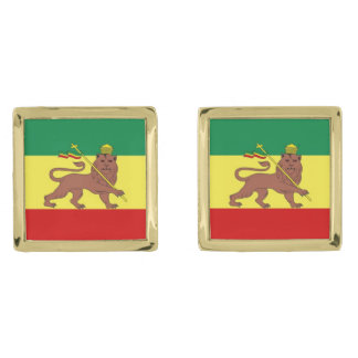 Rastafari Reggae Music Flag Gold Cufflinks