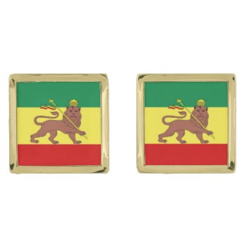 Rastafari Reggae Music Flag Gold Cufflinks by DigitalDreambuilder at Zazzle