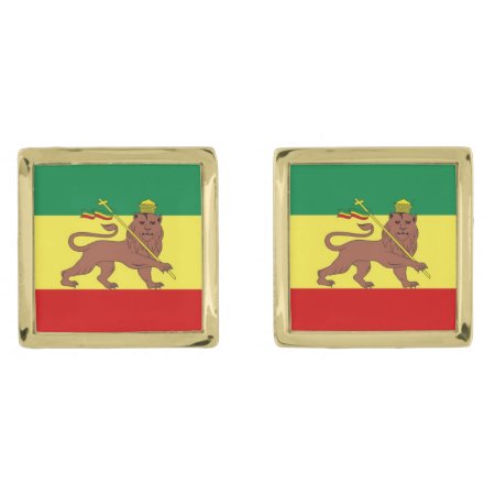 Rastafari Reggae Music Flag Gold Cufflinks
