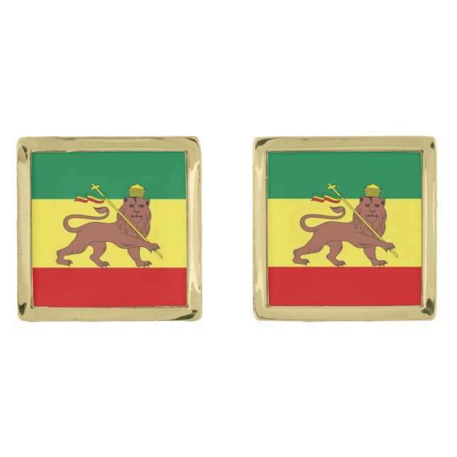 Rastafari Reggae Music Flag Gold Cufflinks (Front)
