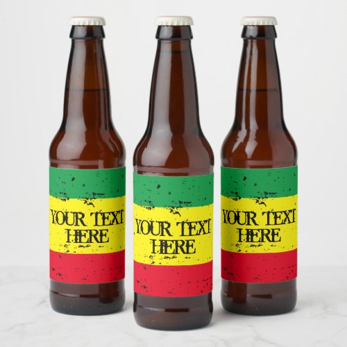 Rastafarian flag green yellow red reggae stripes beer bottle label