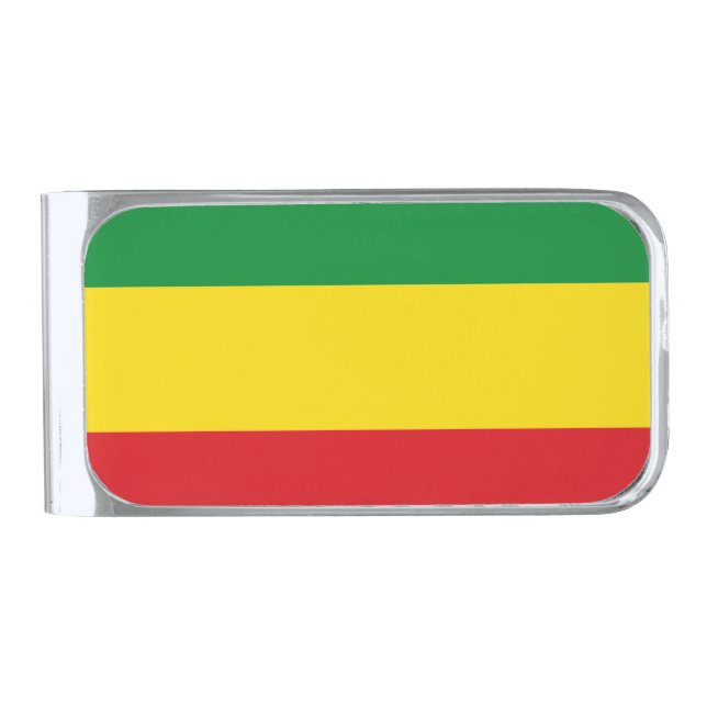 Rastafarian Flag Rasta Ethiopian Silver Finish Money Clip (Front)
