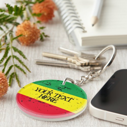 Rastafarian flag reggae colors personalized round keychain
