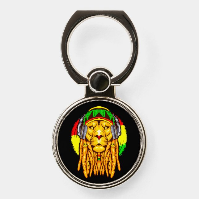 Rastafarian Lion Leo Rasta Zodiac Sign Symbol Phone Ring Stand (Front)