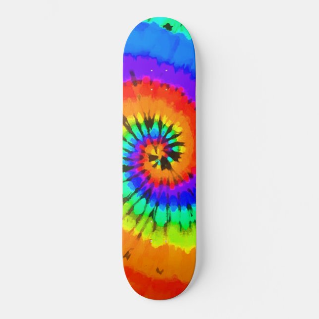 Rastafarian Neon Colored Tie Dye Spiral Skateboard (Front)