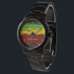 Rastafarian Paint Stripes Custom Name Watch<br><div class="desc">Show off your pride in the ideals of one love,  peace and oneness with the creator with this red,  green,  and yellow Rastafarian flag paint stripes watch.  You have the option to add a name on the front of the watch or leave it blank.</div>