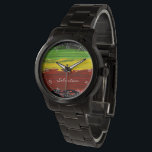 Rastafarian Paint Stripes Custom Name Watch<br><div class="desc">Show off your pride in the ideals of one love,  peace and oneness with the creator with this red,  green,  and yellow Rastafarian flag paint stripes watch.  You have the option to add a name on the front of the watch or leave it blank.</div>