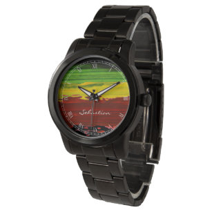 Rastafarian Paint Stripes Custom Name Watch
