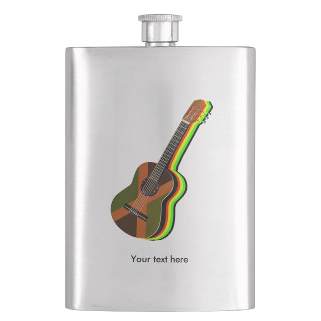 Rastafarian Reggae Guitar Jamaican Flag Flask (Front)