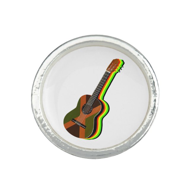 Rastafarian Reggae Guitar Jamaican Flag Ring (Front)
