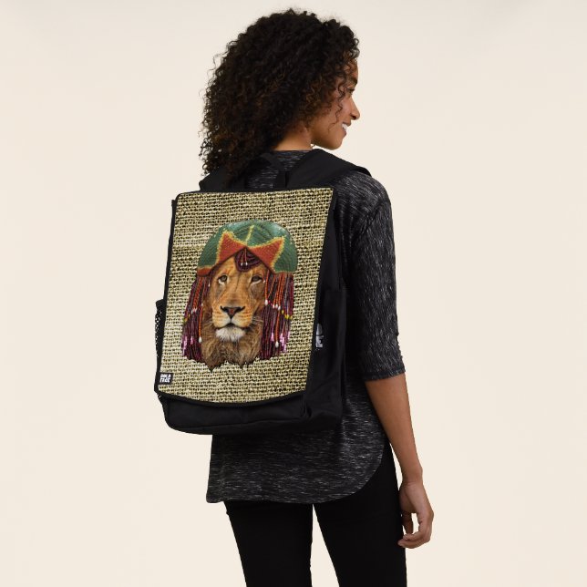 Rastafarian-wildlife lion humor design backpack (Worn)