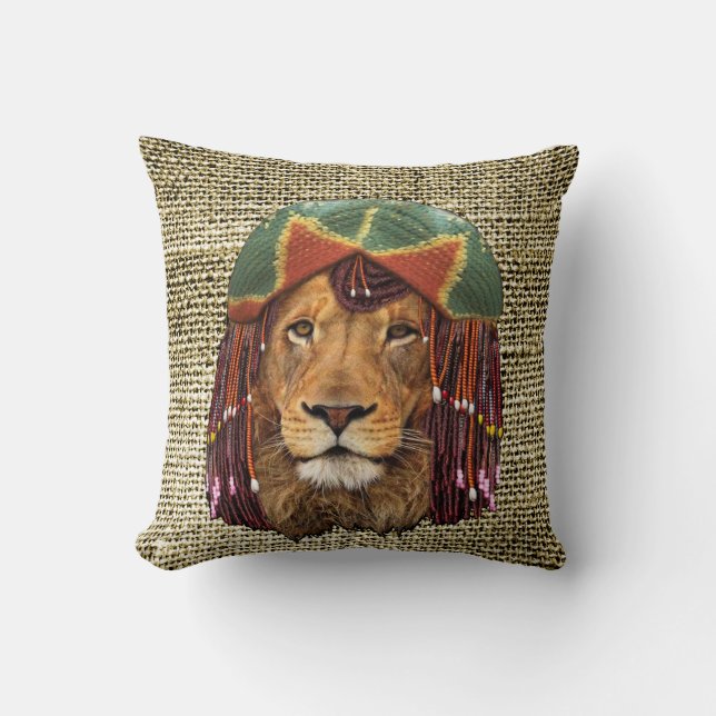 Rastafarian-wildlife lion humor design - Wildlife Throw Pillow (Front)