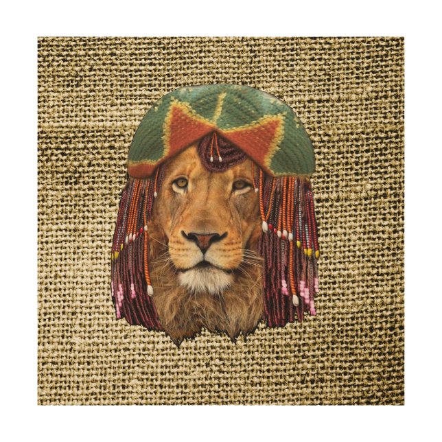Rastafarian-wildlife lion humor design wood wall art (Front)