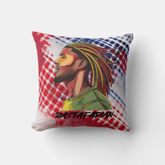 Rastafarian with dreadlocks on grunge print throw pillow (Front)