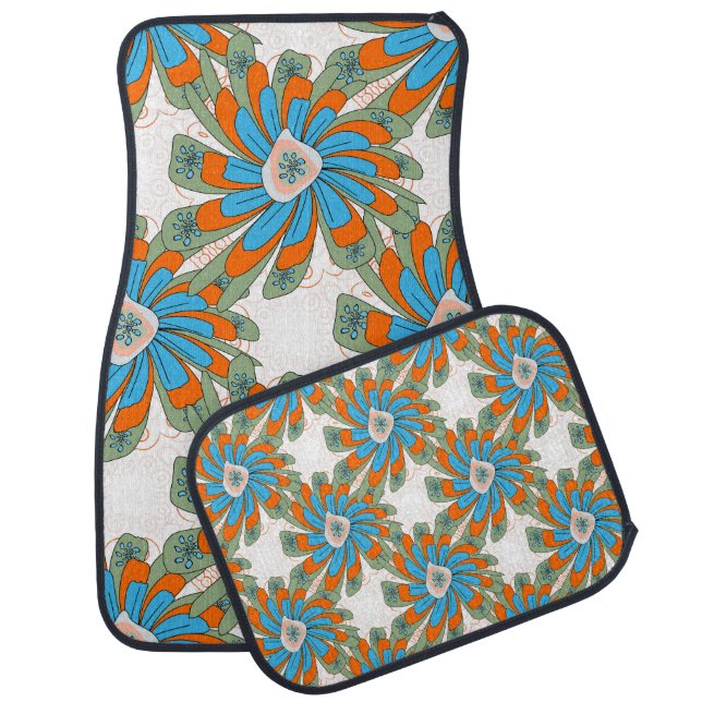 Raster Floral Abstract Textile Print Car Floor Mat (Set)
