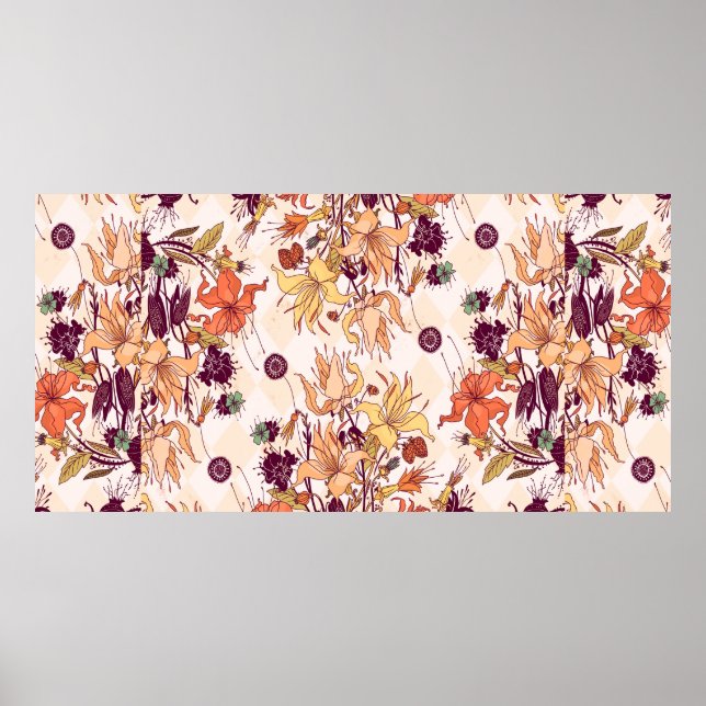 Raster illustration. Light flower pattern on color Poster (Front)