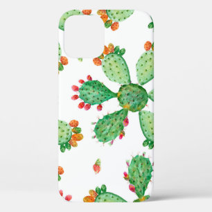 Raster watercolor seamless cactus set background. iPhone 12 case