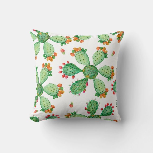 Raster watercolor seamless cactus set background.  throw pillow (Front)