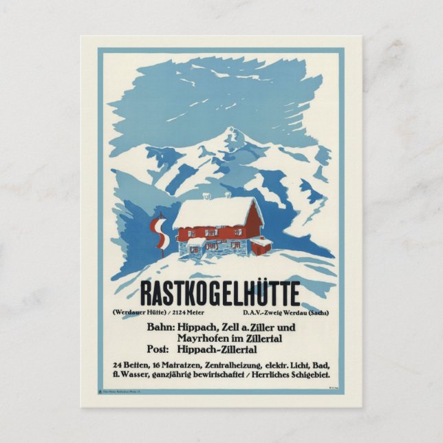Rastkogelhütte Germany Vintage Poster 1938 Postcard (Front)