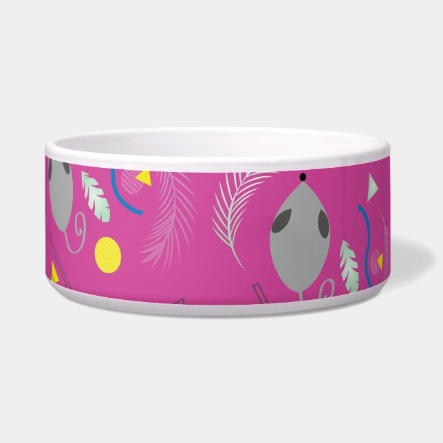 Rat and Cheese Tropical Pink Shapes  Cat Bowl (Left)