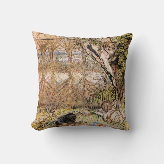 Rat And Mole Have A Picnic - Arthur Rackham Throw Pillow (Front)