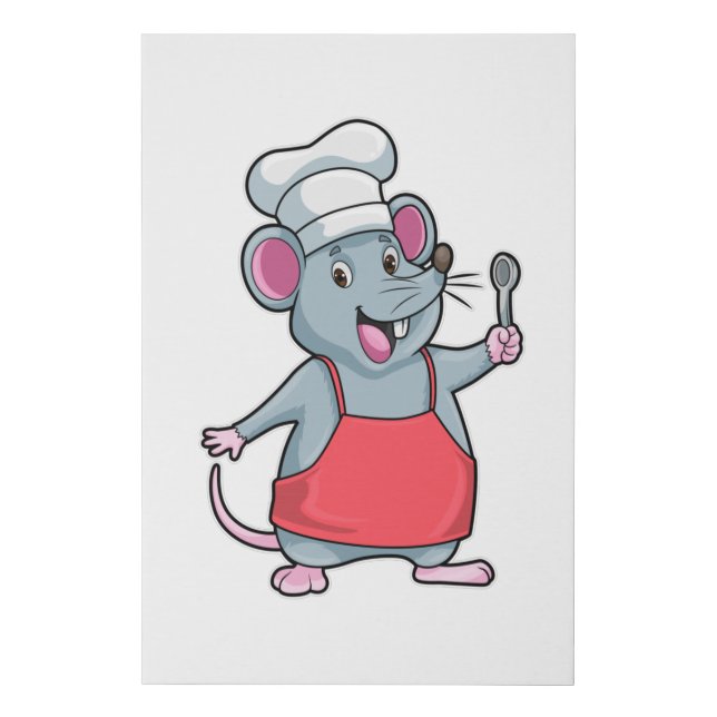 Rat as Chef with Cooking apron & Spoon Faux Canvas Print (Front)