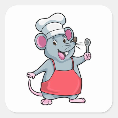 Rat as Chef with Cooking apron  Spoon Square Sticker