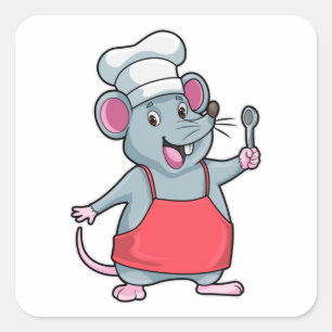 Rat as Chef with Cooking apron & Spoon Square Sticker