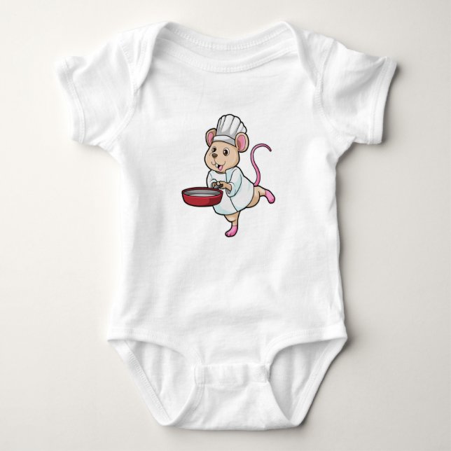 Rat as Cook with Pan & Cooking hat Baby Bodysuit (Front)