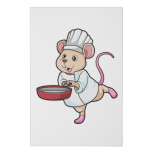 Rat as Cook with Pan & Cooking hat Faux Canvas Print