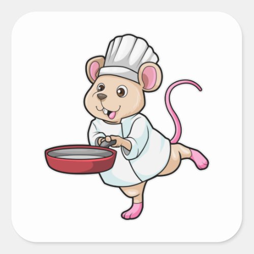 Rat as Cook with Pan  Cooking hat Square Sticker