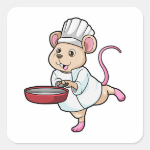 Rat as Cook with Pan & Cooking hat Square Sticker