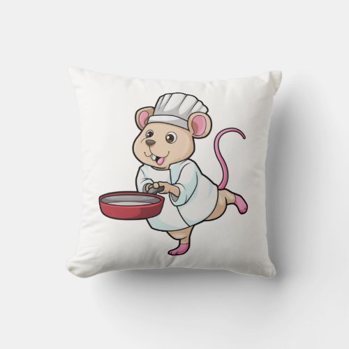 Rat as Cook with Pan  Cooking hat Throw Pillow