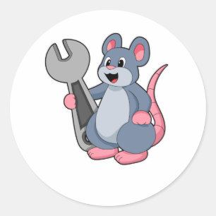 Rat as Mechanic with Wrench Classic Round Sticker
