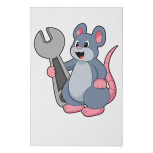 Rat as Mechanic with Wrench Faux Canvas Print