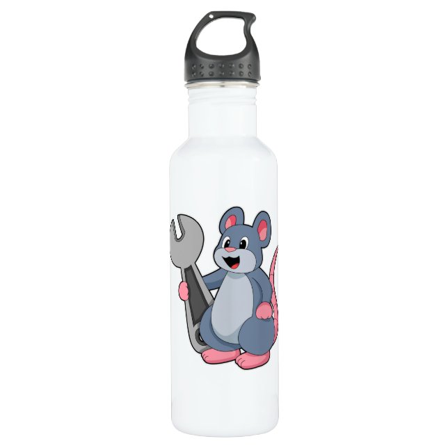 Rat as Mechanic with Wrench Stainless Steel Water Bottle (Front)