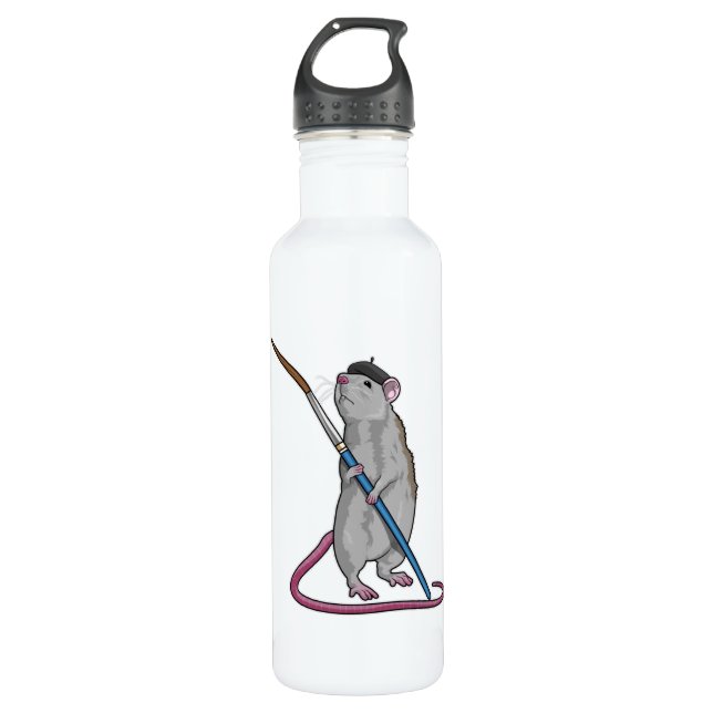 Rat as Painter with Paint brush Stainless Steel Water Bottle (Front)
