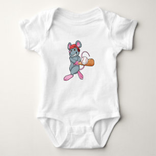 Rat at Baseball with Baseball bat & Helmet Baby Bodysuit