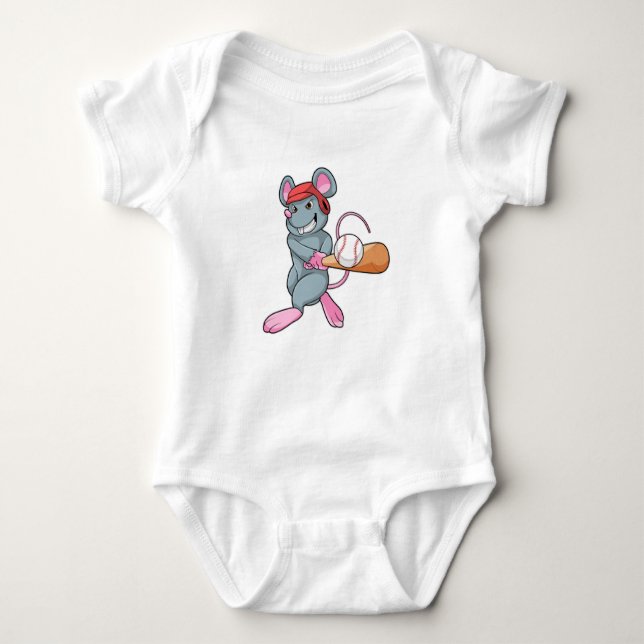 Rat at Baseball with Baseball bat & Helmet Baby Bodysuit (Front)