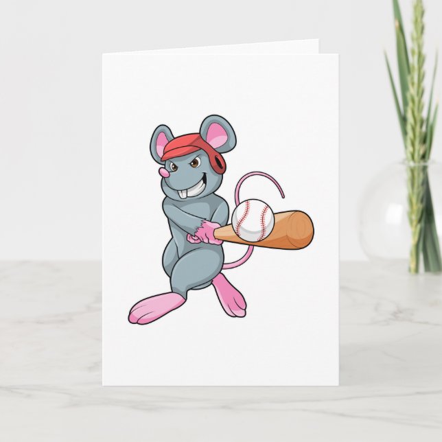 Rat at Baseball with Baseball bat & Helmet Card (Front)