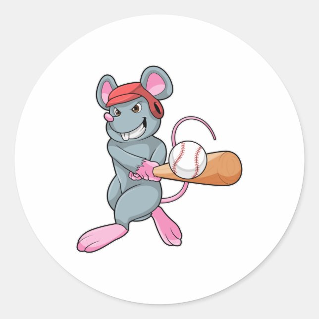 Rat at Baseball with Baseball bat & Helmet Classic Round Sticker (Front)