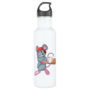 Rat at Baseball with Baseball bat & Helmet Stainless Steel Water Bottle
