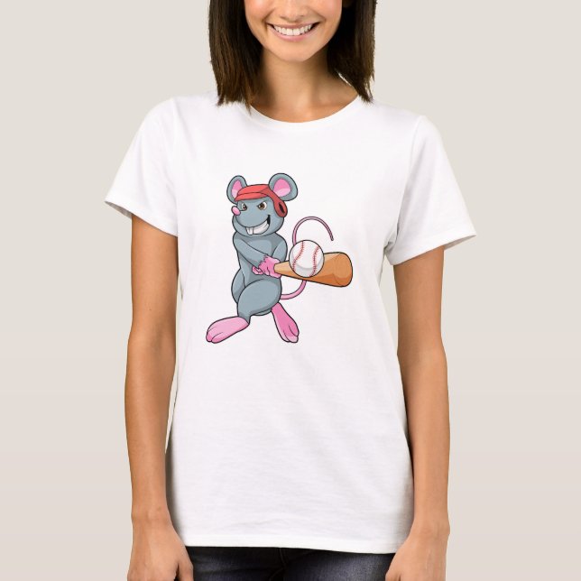 Rat at Baseball with Baseball bat & Helmet T-Shirt (Front)