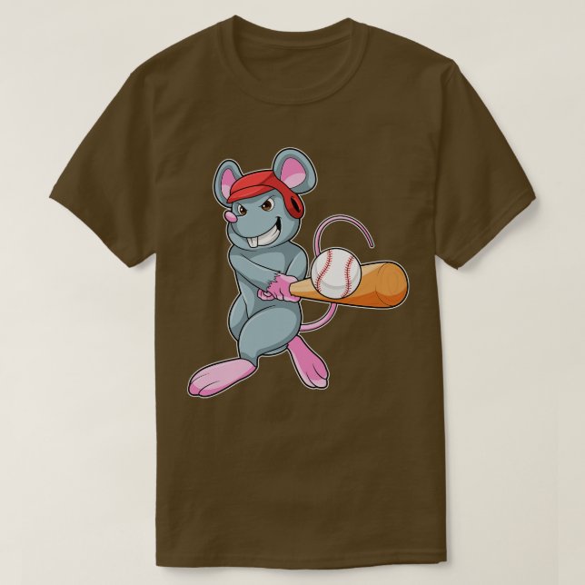 Rat at Baseball with Baseball bat Helmet T-Shirt (Design Front)