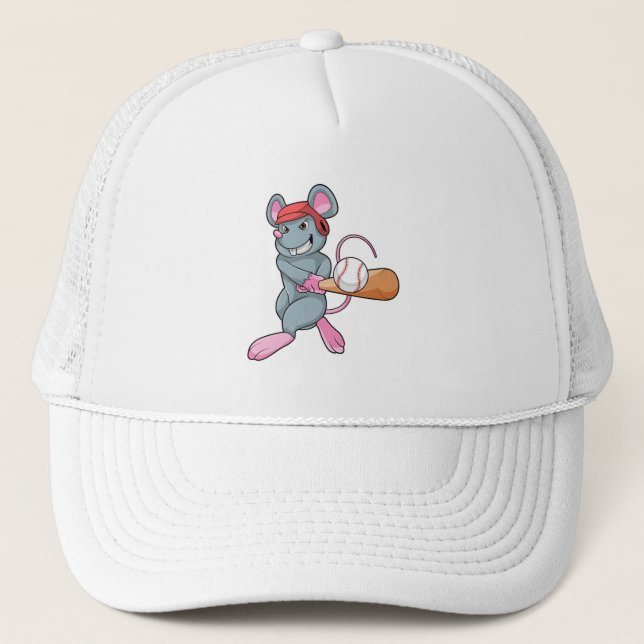 Rat at Baseball with Baseball bat & Helmet Trucker Hat (Front)