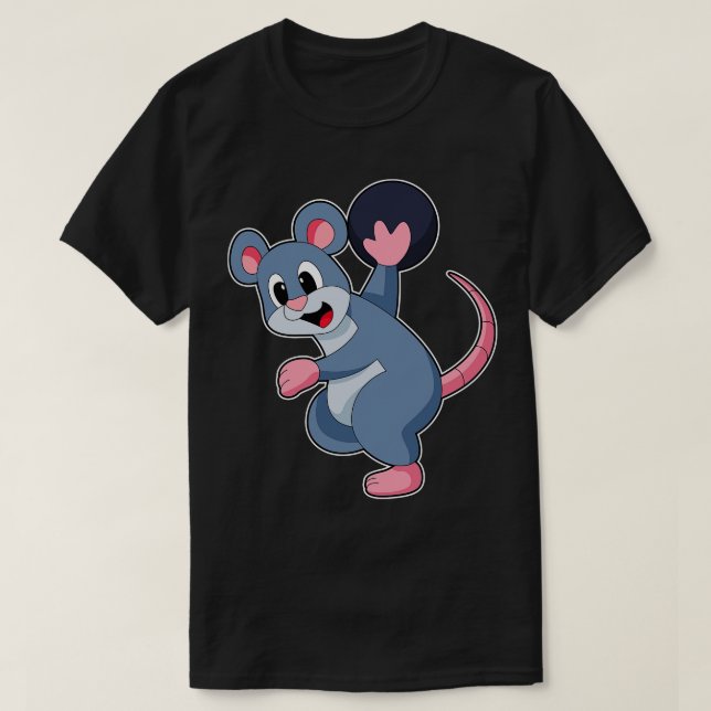 Rat at Bowling with Bowling ball T-Shirt (Design Front)