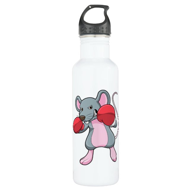 Rat at Boxing with Boxing gloves Stainless Steel Water Bottle (Front)